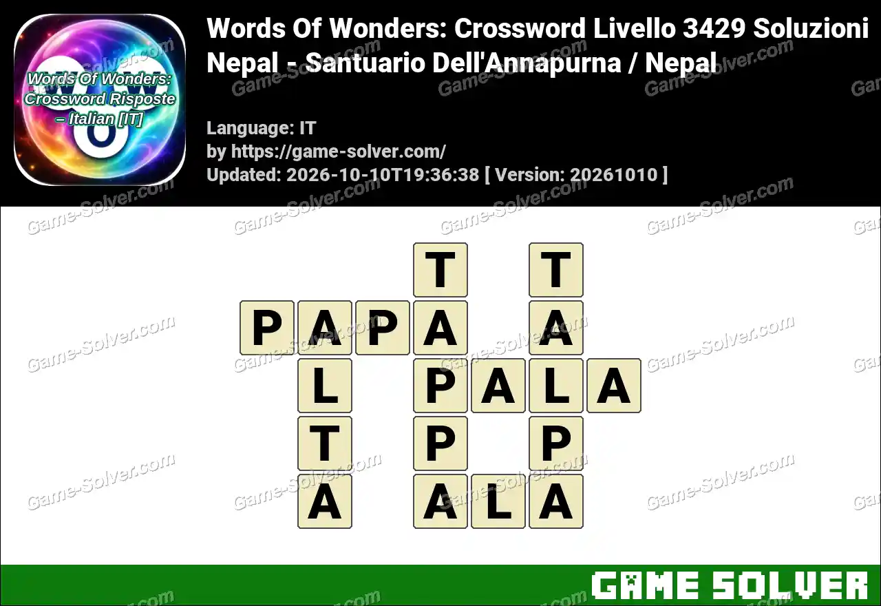 Words Of Wonders: Crossword Livello 3429 Soluzioni – Nepal – Santuario Dell’Annapurna / Nepal